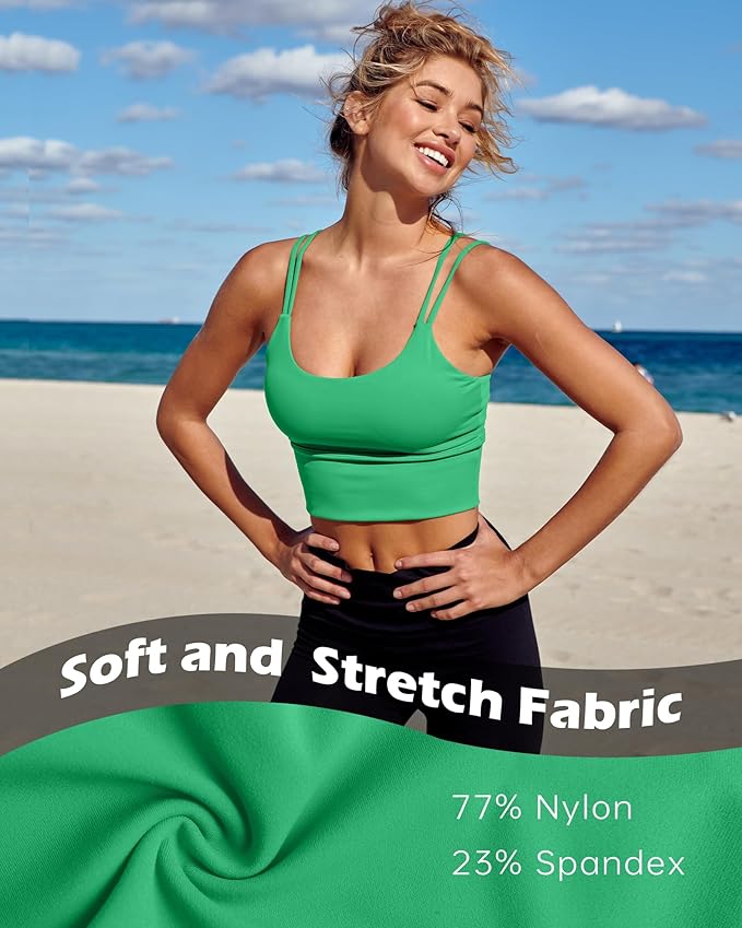 Everrysea Sports Bras for Women High Support Longline Workout Tank Tops Built in Bra Strappy Yoga Padded Crop Top