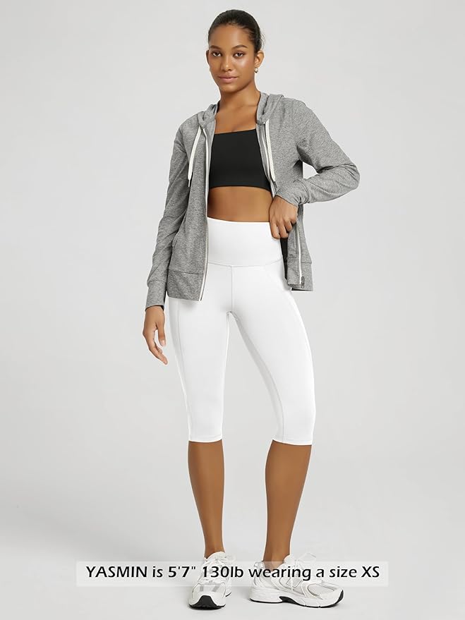 ODODOS Women's High Waisted Yoga Capris with Pockets, Tummy Control Non See Through Workout Athletic Running Capri Leggings