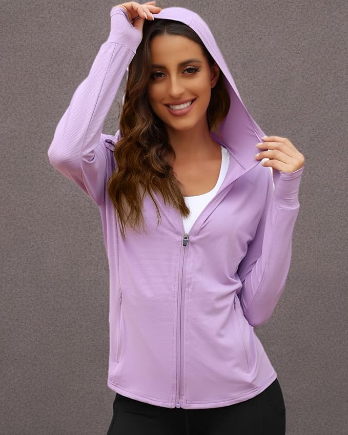 We1Fit Women's UPF 50+ Sun Protection Jacket Hoodie Sun Shirts Hiking Running Athletic Shirt
