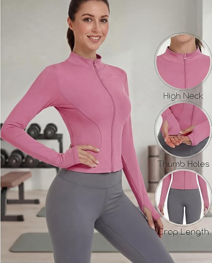 Shyyween 3 Pack Women's Workout Jacket Slim Fit Cropped Jacket Zip up Athletic Tops with Thumb Hole Running Gym Yoga