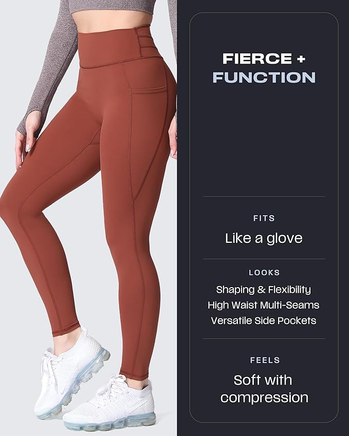 Aoxjox Women's Trinity High Waisted Yoga Pants with Pockets Cross-Waist Tummy Control Buttery Soft Workout Leggings 26"