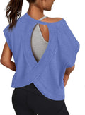 Women Open Back Workout Shirts Short Sleeve Tops Casual Yoga Y2k Athletic Gym Running Crop Tees