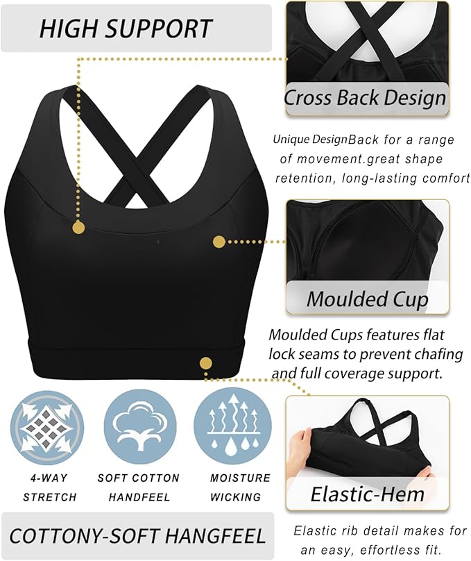 RUNNING GIRL Sports Bra for Women, Molded Cup High Impact Sports Bras for Women with Sewn in Pads