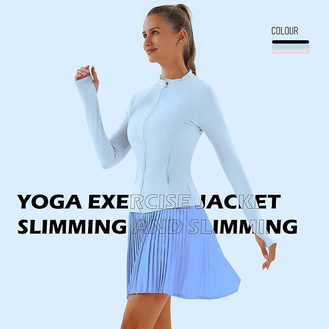 Women Jacket Full Zip UP Workout Athletic Cropped Jacket wIth Thumb Holes Running Yoga Sportswear
