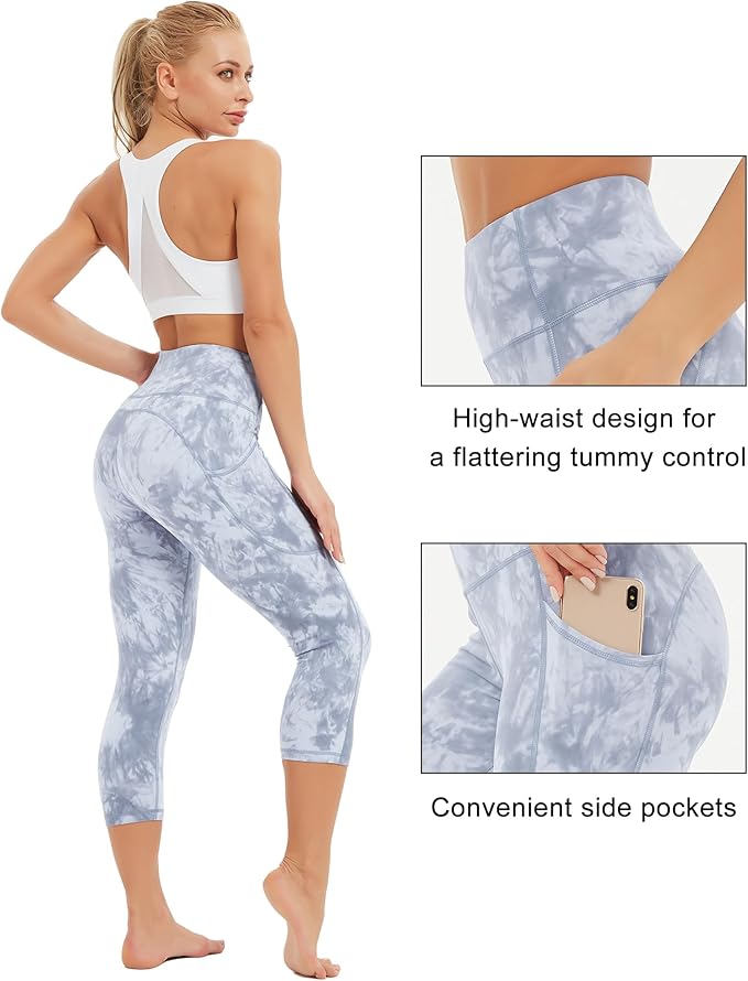 Stelle Women's Capri Yoga Pants with Pockets Essential High Waisted Leggings for Workout