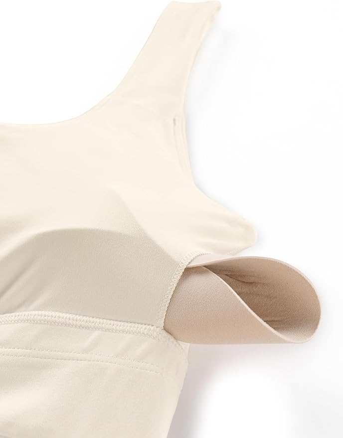 CRZ YOGA Butterluxe U Back Longline Sports Bras for Women - Scoop Neck Padded Yoga Workout Crop Top with Built in Pads