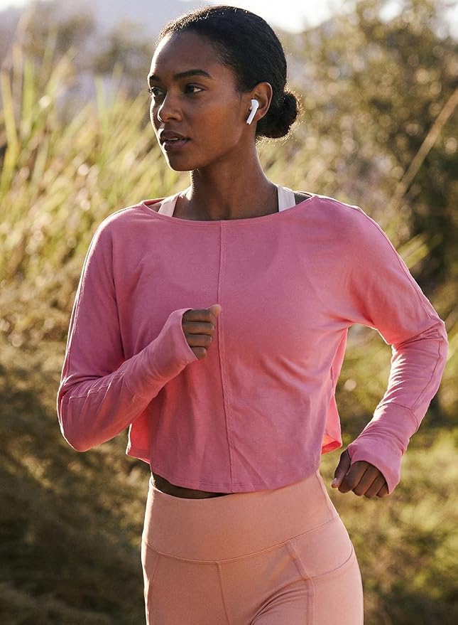 Sanutch Women’s Split Back Long Sleeve Crop Yoga Top – Soft Breathable Boat Neck Athleisure Tee for Everyday Wear