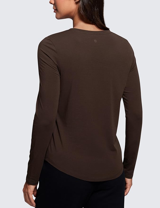 CRZ YOGA Pima Cotton Crewneck Long Sleeve Shirts for Women - Workout Athletic Yoga Casual Tops Soft Plain T-Shirt