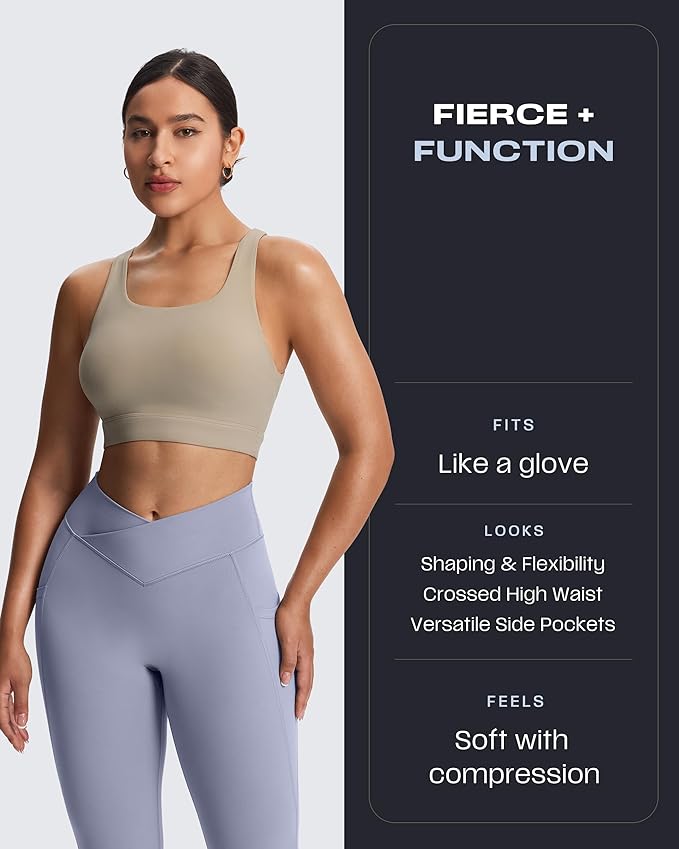 Aoxjox Women's Trinity High Waisted Yoga Pants with Pockets Cross-Waist Tummy Control Buttery Soft Workout Leggings 26"