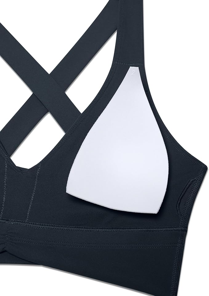 CRZ YOGA Butterluxe Ruched Longline Sports Bras for Women - V Neck Padded Yoga Tank Wide Straps Cross Back Crop Tops