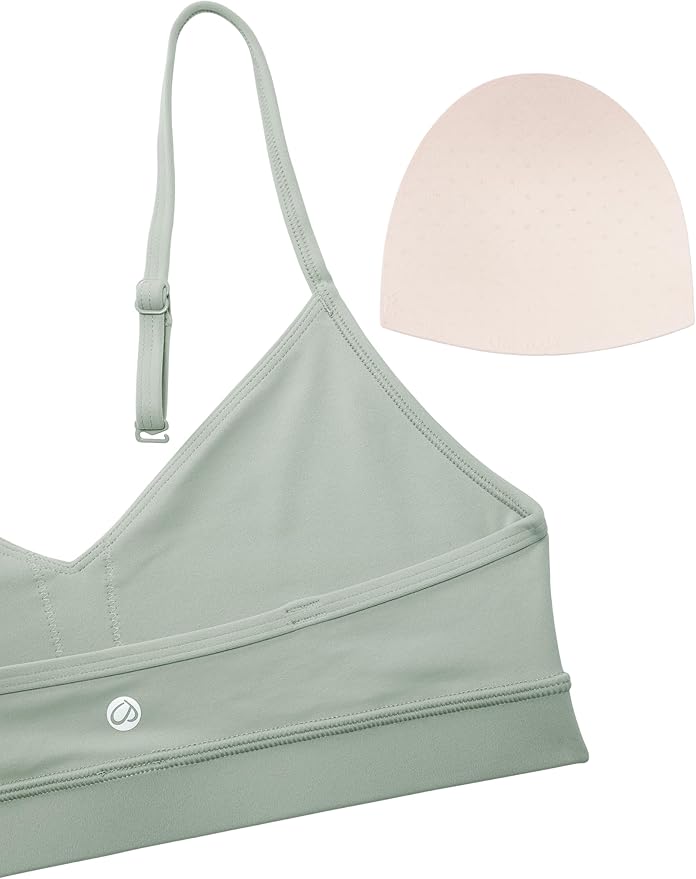 CRZ YOGA Butterluxe V-Neck Sports Bras for Women - Adjustable Thin Straps Padded Yoga Top Basic Wireless Camisole