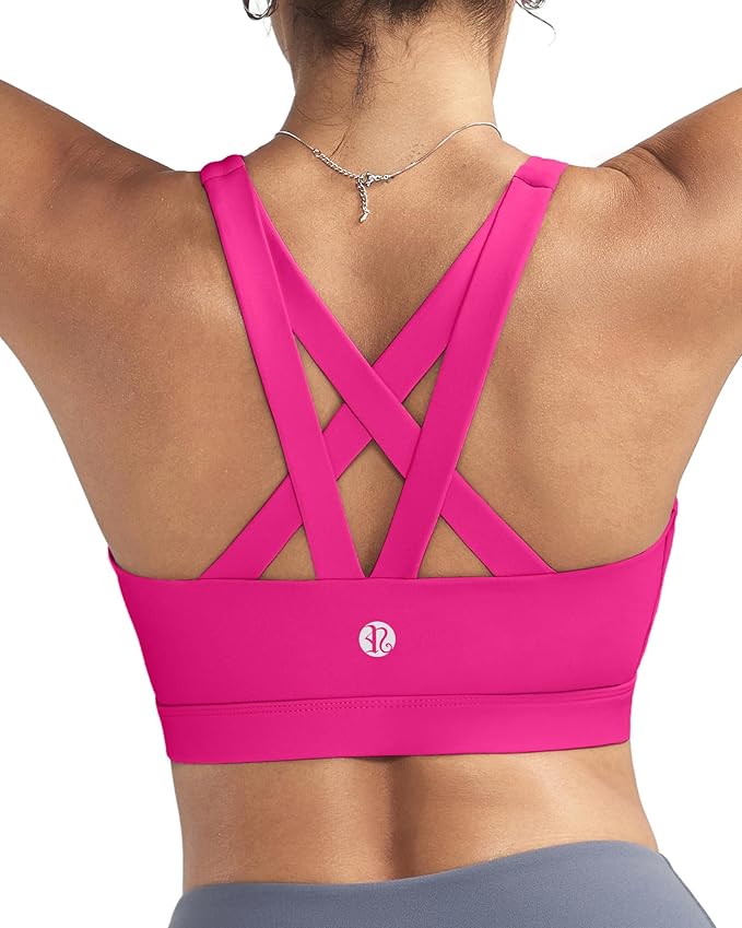 RUNNING GIRL Sports Bras for Women,Padded Strappy Sports Bras Criss-Cross Back Medium Support Sports Bras with Removable Cups