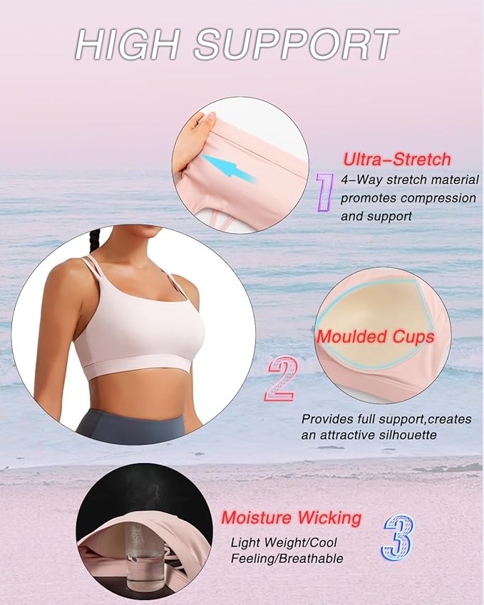 RUNNING GIRL High Impact Sports Bras for Women - Scoop Neck Strappy Sports Bra High Support Moulded Cup Workout Bra