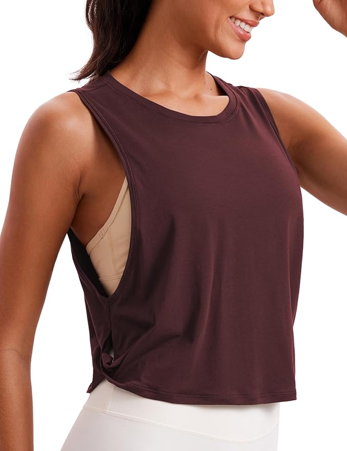 CRZ YOGA Pima Cotton Large Armhole Tank Tops for Women - Workout Sport Athletic Yoga Running Gym Loose Crop Sleeveless Shirts