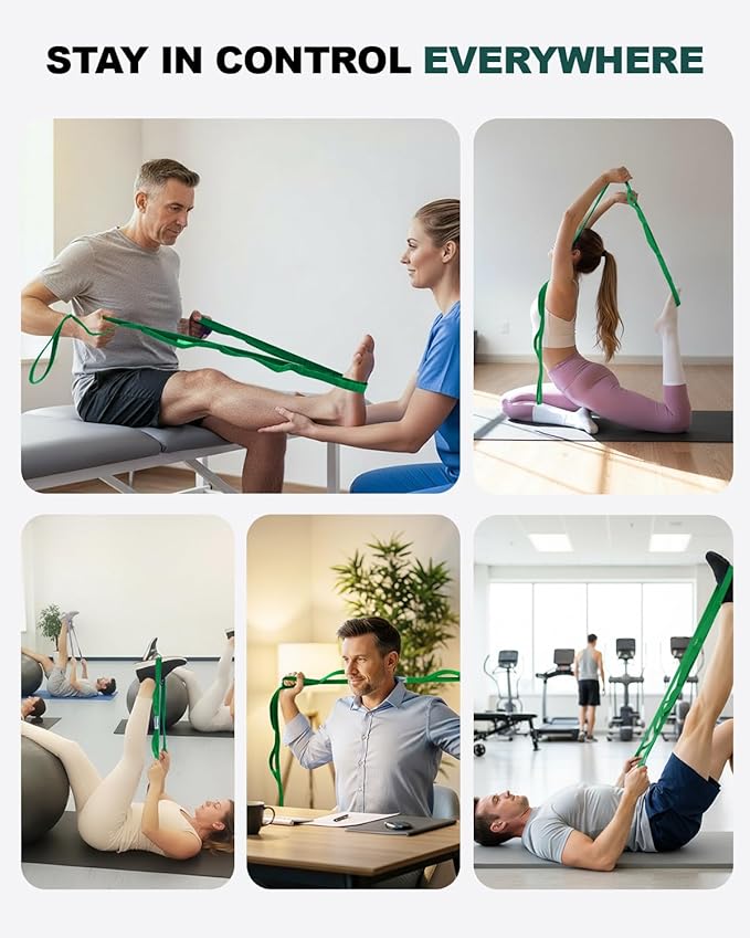 Trideer Stretching Strap with Loops & Leg Lifter, Non-Elastic PT-Style Physical Therapy Strap for Knee Replacement Rehab, Hamstring, Calf & Back Stretcher Mobility, Hip, Shoulder & Yoga