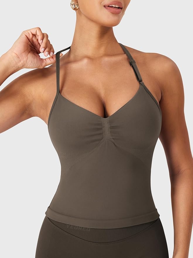 YEOREO SoftHue Impact Longline Strappy Top Women's Halter Workout Tank Tops Backless Gym Longline with Adjustable Strap