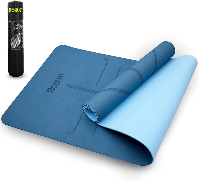 Robust Extra Thick Yoga Mat 1/4 & 1/3 & 2/5 Inch - Non Slip Exercise Mat with Alignment Lines, Carrying Strap, TPE Eco-Friendly Material for Knee Support, Sweat-Proof 72" x 24" for Women & Men