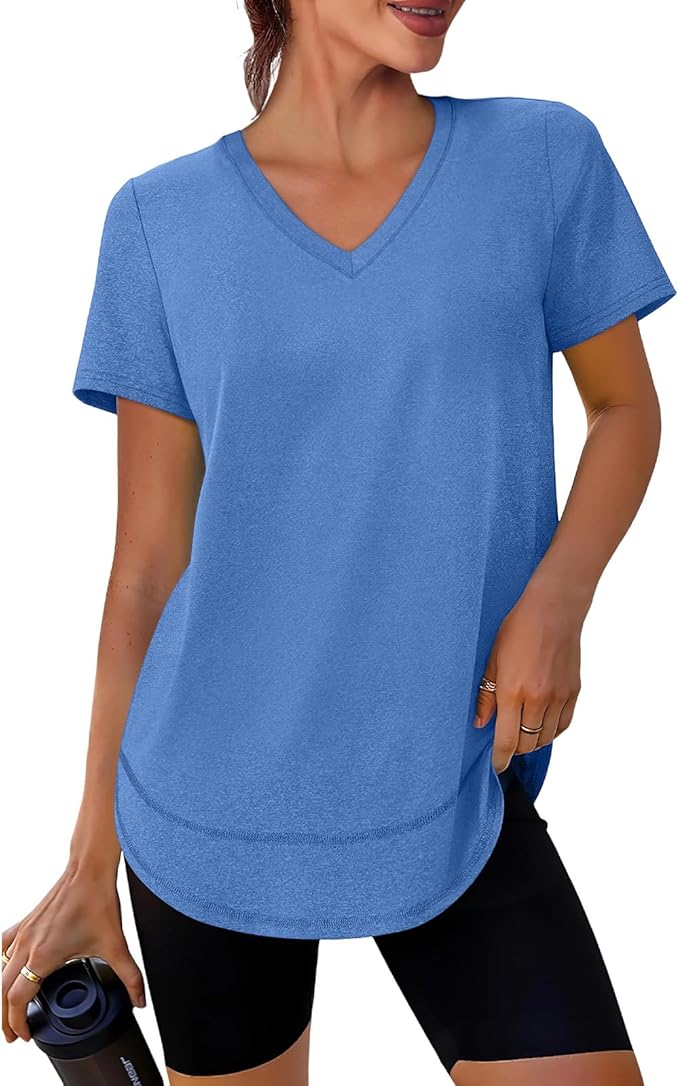 XIEERDUO Womens Workout Tops Short Sleeve Shirts Quick Dry Outfits for Hiking Running V Neck S-3XL