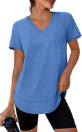 XIEERDUO Womens Workout Tops Short Sleeve Shirts Quick Dry Outfits for Hiking Running V Neck S-3XL