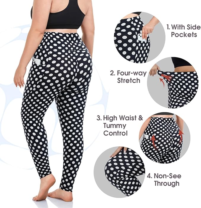 Plus Size Leggings for Women with Pockets-Stretchy XL-5XL Yoga Pants Tummy Control High Waist Workout Leggings