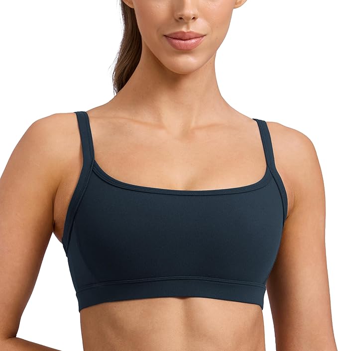 CRZ YOGA Butterlift Double Lined Scoop Neck Sports Bras for Women - Spaghetti Straps U Back Yoga Top Non Padded