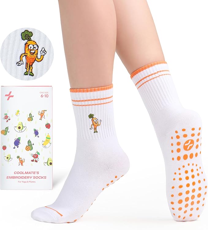 CoolMate Pilates Socks with Grips for Women, Yoga Socks, Crew Non Slip Women for Barre, Pilates Gifts for Women