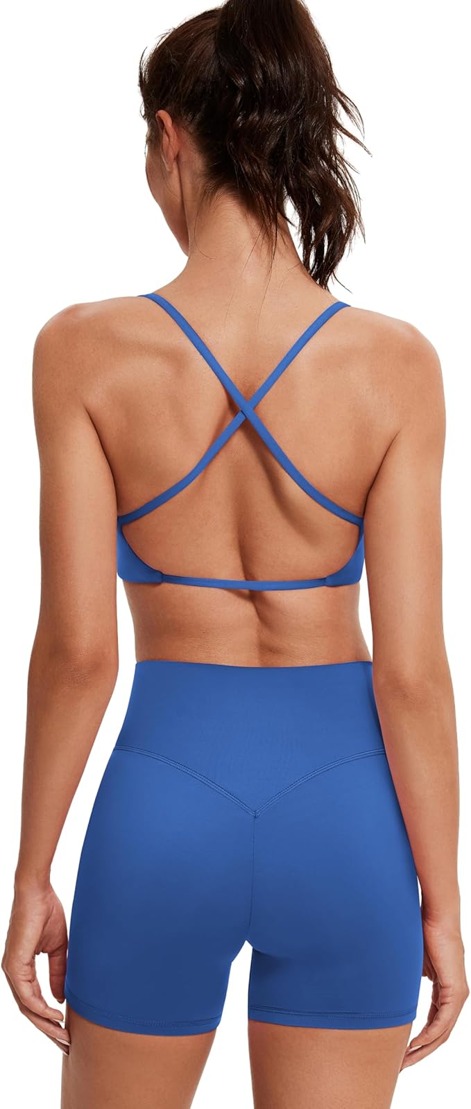 OMKAGI Workout Sets for Women Open Back Strappy Sports Bra Booty Biker Shorts Gym Outfits