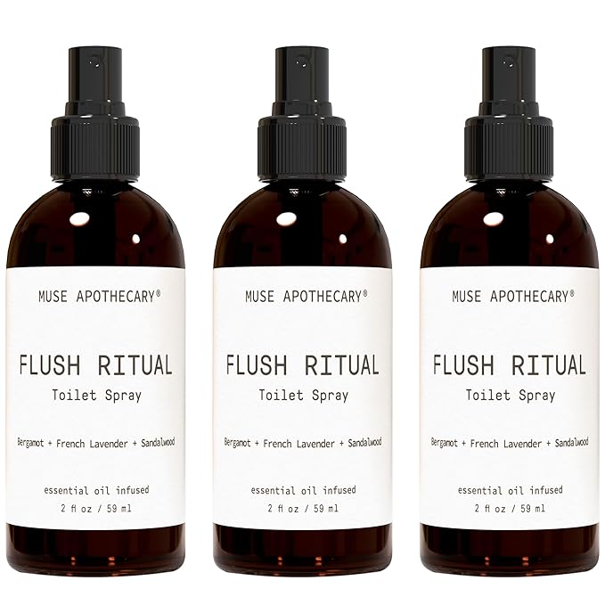 Muse Apothecary Flush Ritual - Aromatic & Refreshing Toilet Spray, Use Before You Go, 2 oz, Infused with Natural Essential Oils - Bergamot + French Lavender + Sandalwood, 3 Pack