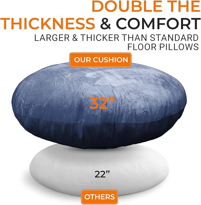 Cheer Collection Extra Large Floor Pillow, 32" Round Meditation Cushion, Oversized Yoga Pillow & Floor Cushions for Adults, Floor Pillows for Sitting, Meditation, and Seat Cushion - Navy Blue