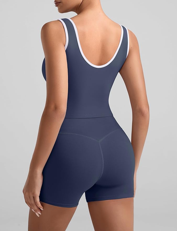 OLCHEE Womens Workout Sets 2 Piece Gym Yoga Outfits Crossover Flare Leggings Crop Tank Top with Contrast Trim