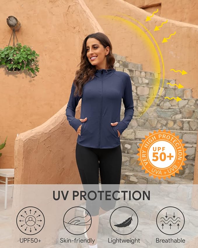 We1Fit Women's UPF 50+ Sun Protection Jacket Hoodie Sun Shirts Hiking Running Athletic Shirt