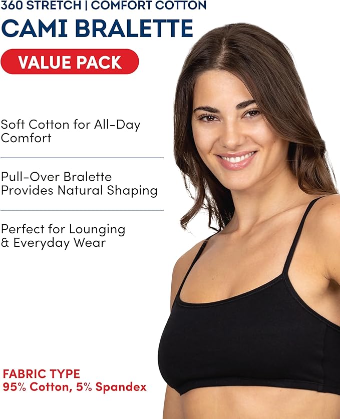 Fruit of the Loom Women's Spaghetti Strap Cotton Pullover Sports Bra Value Pack
