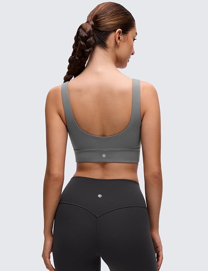 CRZ YOGA Butterluxe U Back Longline Sports Bras for Women - Scoop Neck Padded Yoga Workout Crop Top with Built in Pads