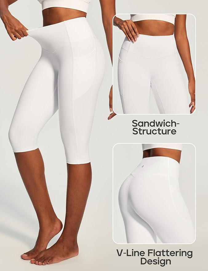 Heathyoga Capri Leggings with Pockets for Women Tummy Control Knee Length Leggings Yoga Pants Women Capri Pants Workout