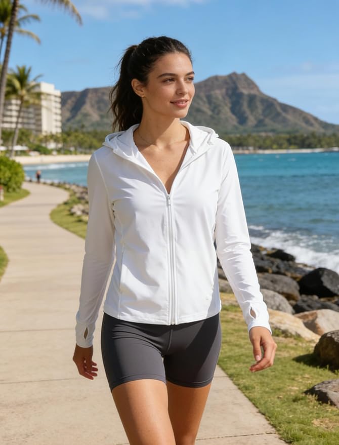 Women's UPF 50+ Sun Protection Hoodie Jacket with Pockets Lightweight Zip Up Sun Cover Up Shirt Athletic Jacket