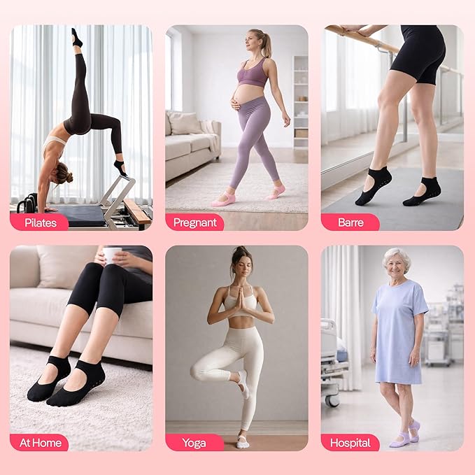 CoolMate Pilates Socks with Grips for Women, Yoga Socks, Crew Non Slip Women for Barre, Pilates Gifts for Women
