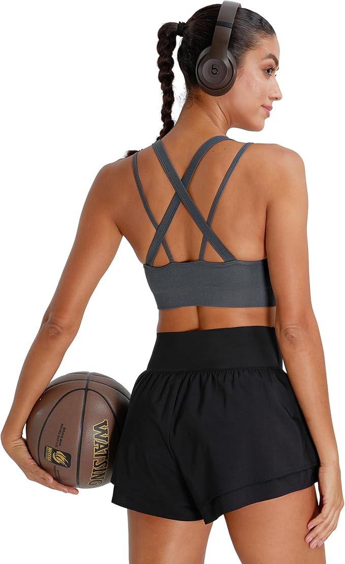Sports Bras for Women HIigh Support, Criss-Cross Back Padded Strappy High Impact Sports Bras for Women Large Bust
