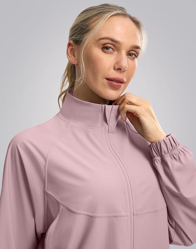 Soothfeel Women's Athletic workout Jacket Lightweight UPF 50+ Long Sleeve Sun Protection Shirts Zip Up Cropped Hiking Tops