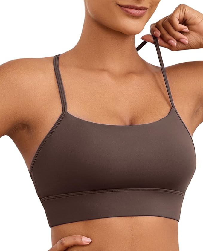 Womens Y-Back Sports Bra, Weightless Padded Yoga Bra, Spaghetti Strap Low Impact Gym Top for Workout & Daily Wear