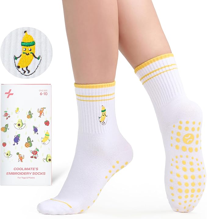 CoolMate Pilates Socks with Grips for Women, Yoga Socks, Crew Non Slip Women for Barre, Pilates Gifts for Women