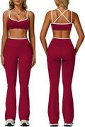 ABOCIW Workout Sets for Women 2 Piece Color Block Strappy Sports Bra High Waist Flare Leggings Gym Yoga Pilates Outfits