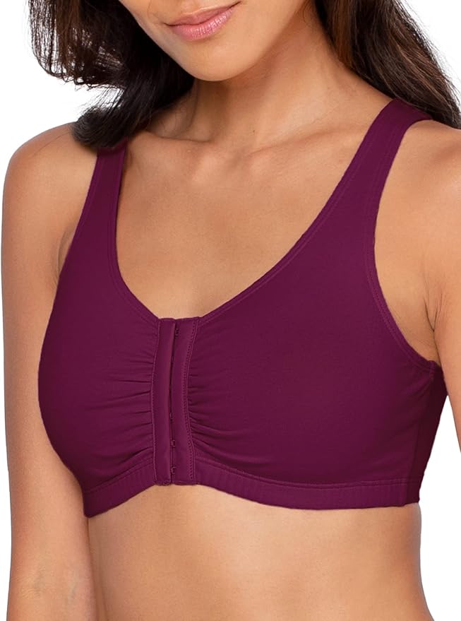 Fruit of the Loom Women's 96014PK Comfort Cotton Blend Front Close Sports Bra 2 Pack
