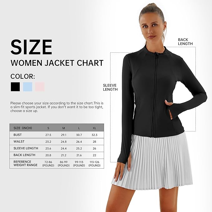 Women Jacket Full Zip UP Workout Athletic Cropped Jacket wIth Thumb Holes Running Yoga Sportswear