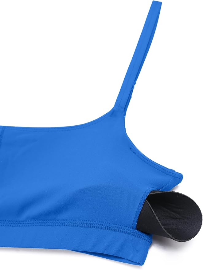 CRZ YOGA Butterluxe Adjustable Spaghetti Strap Sports Bras for Women - Scoop Neck Wireless Padded Yoga Workout Crop Top