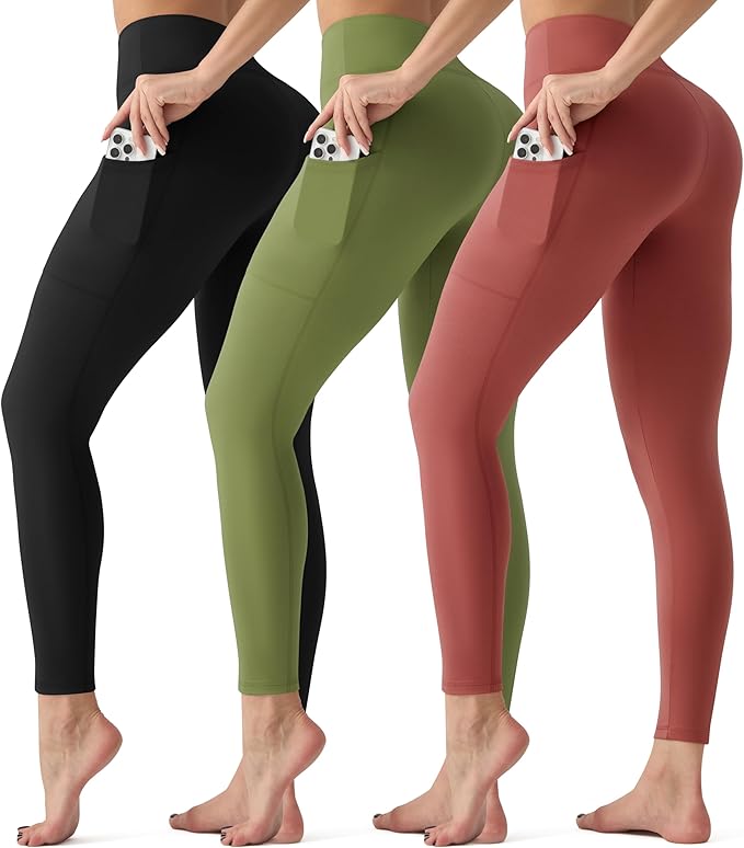 3 Pack Leggings with Pockets for Women,Butt Lift High Waisted Tummy Control Workout Yoga Pants Reg & Plus Size