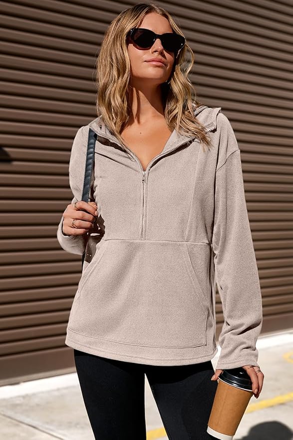 Dokotoo Hoodies for Women Soft Fleece Half Zip Up Hoodie Long Sleeve Casual Pullover Oversized Sweatshirt Hooded Tops