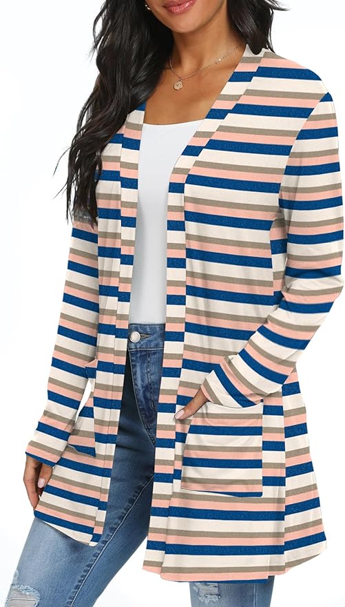 Womens Casual Lightweight with Pocketes Long Sleeve Open Front Cardigan