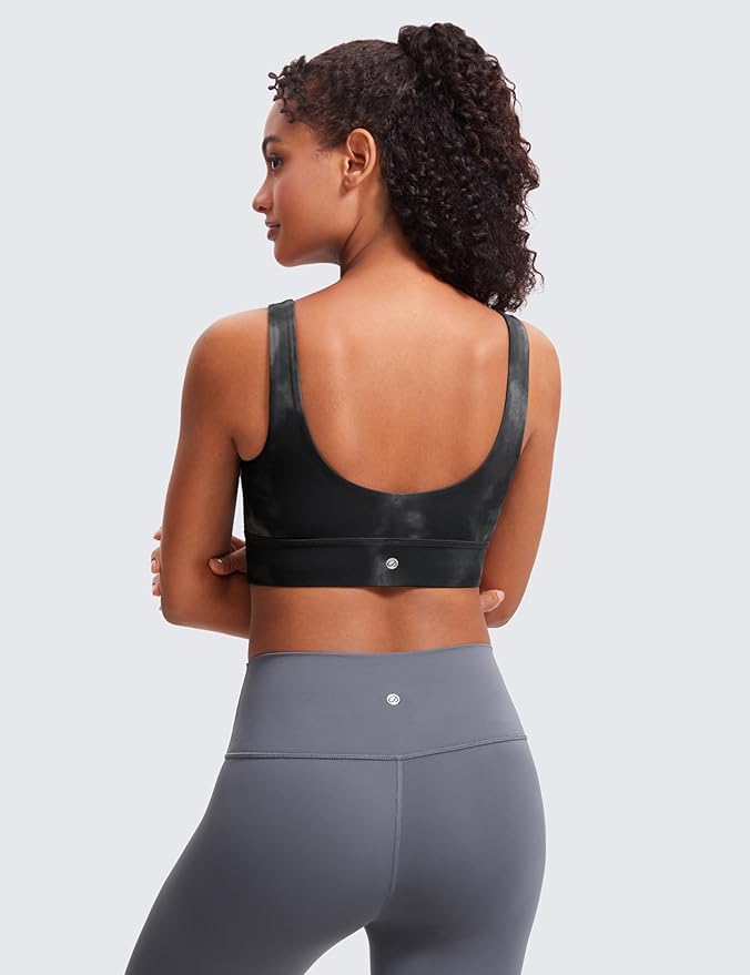 CRZ YOGA Butterluxe U Back Longline Sports Bras for Women - Scoop Neck Padded Yoga Workout Crop Top with Built in Pads
