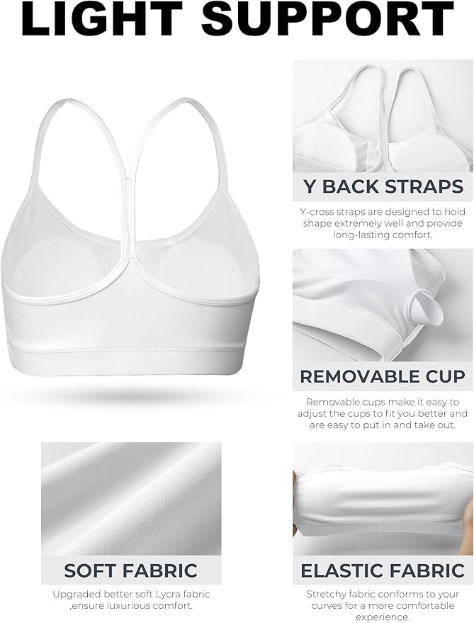 Buauty 2 Packs Y Back Sports Bra for Women, Low Impact Padded Racerback Spaghetti Strap Bras, Workout Yoga Tops