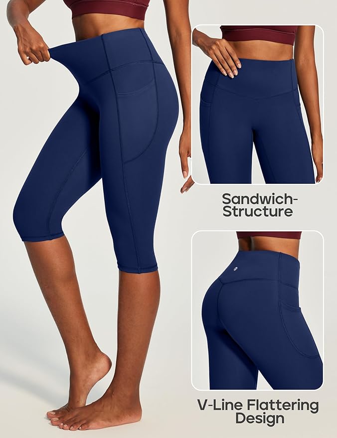 Heathyoga Capri Leggings with Pockets for Women Tummy Control Knee Length Leggings Yoga Pants Women Capri Pants Workout